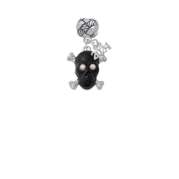 Delight Jewelry Silvertone Large Black Resin Skull with Crystals Woven Rope Charm Bead Dangle with Year 2024 Image 2