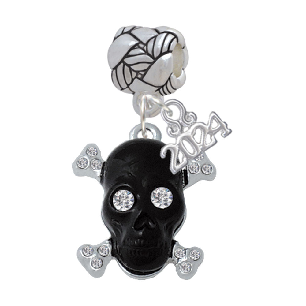 Delight Jewelry Silvertone Large Black Resin Skull with Crystals Woven Rope Charm Bead Dangle with Year 2024 Image 4