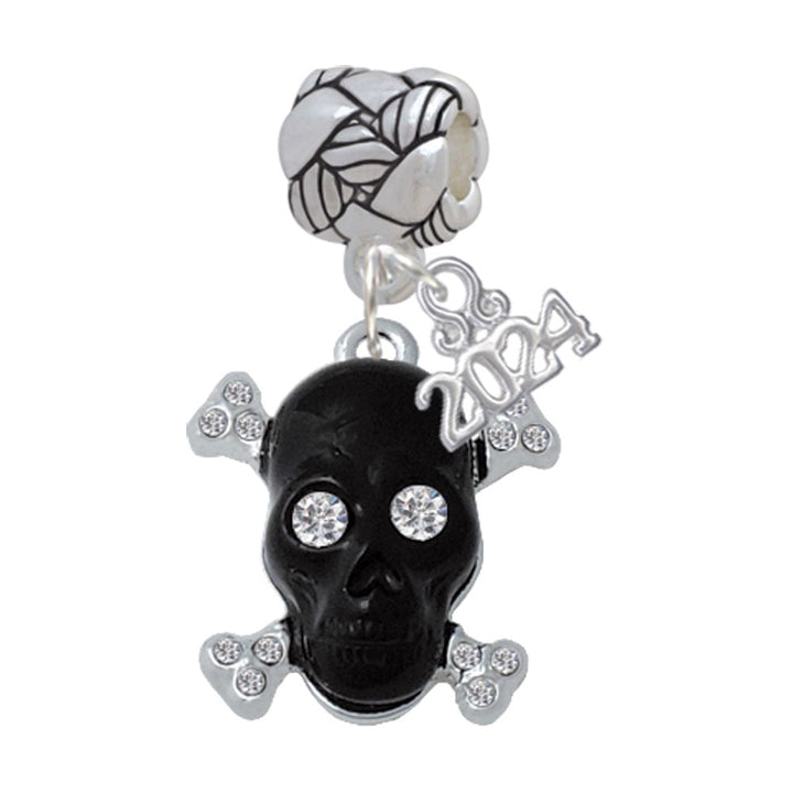Delight Jewelry Silvertone Large Black Resin Skull with Crystals Woven Rope Charm Bead Dangle with Year 2024 Image 1
