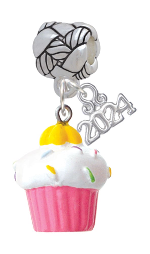 Delight Jewelry Resin Cupcake with Frosting Woven Rope Charm Bead Dangle with Year 2024 Image 1