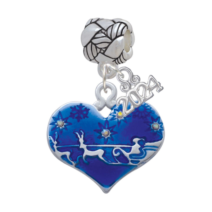 Delight Jewelry Large Flying Santa Heart with Crystals Woven Rope Charm Bead Dangle with Year 2024 Image 1