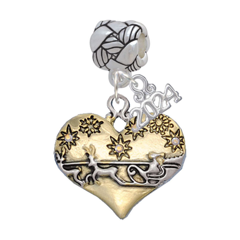 Delight Jewelry Large Flying Santa Heart with Crystals Woven Rope Charm Bead Dangle with Year 2024 Image 1
