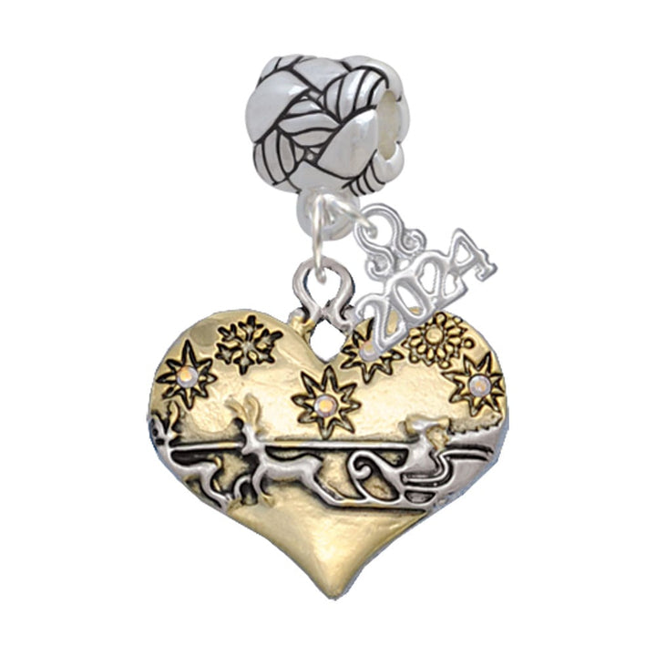 Delight Jewelry Large Flying Santa Heart with Crystals Woven Rope Charm Bead Dangle with Year 2024 Image 4