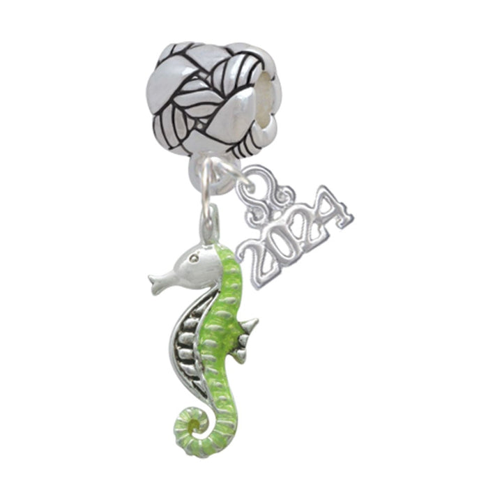 Delight Jewelry Silvertone Enamel Seahorse - Woven Rope Charm Bead Dangle with Year 2024 Image 1