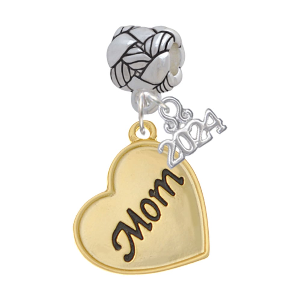 Delight Jewelry Plated Script Mom Heart Woven Rope Charm Bead Dangle with Year 2024 Image 1