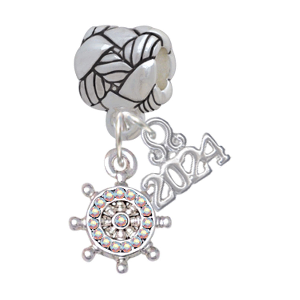 Delight Jewelry Plated Mini Crystal Ship Wheel - Navigation Woven Rope Charm Bead Dangle with Year 2024 Image 1