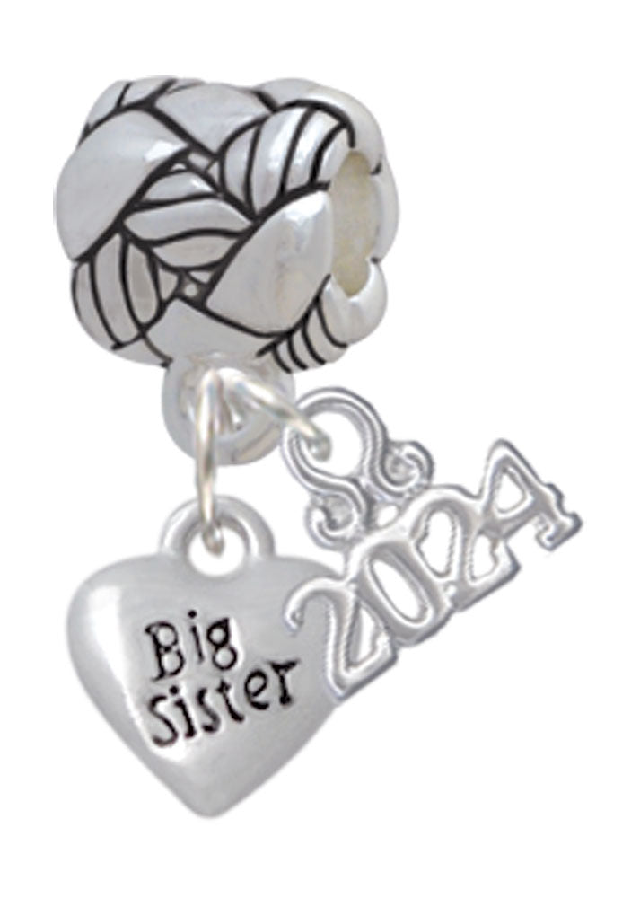 Delight Jewelry Silvertone Mini Big/Little Sister Heart Woven Rope Charm Bead Dangle with Year 2024 Image 1