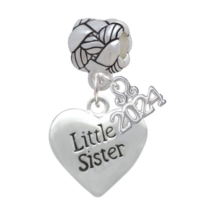 Delight Jewelry Silvertone Large Big/Little Sister Heart Woven Rope Charm Bead Dangle with Year 2024 Image 1