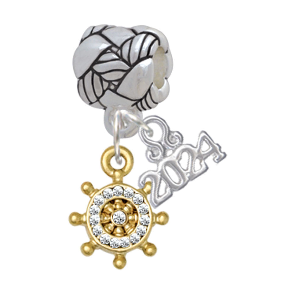 Delight Jewelry Plated Mini Crystal Ship Wheel - Navigation Woven Rope Charm Bead Dangle with Year 2024 Image 1