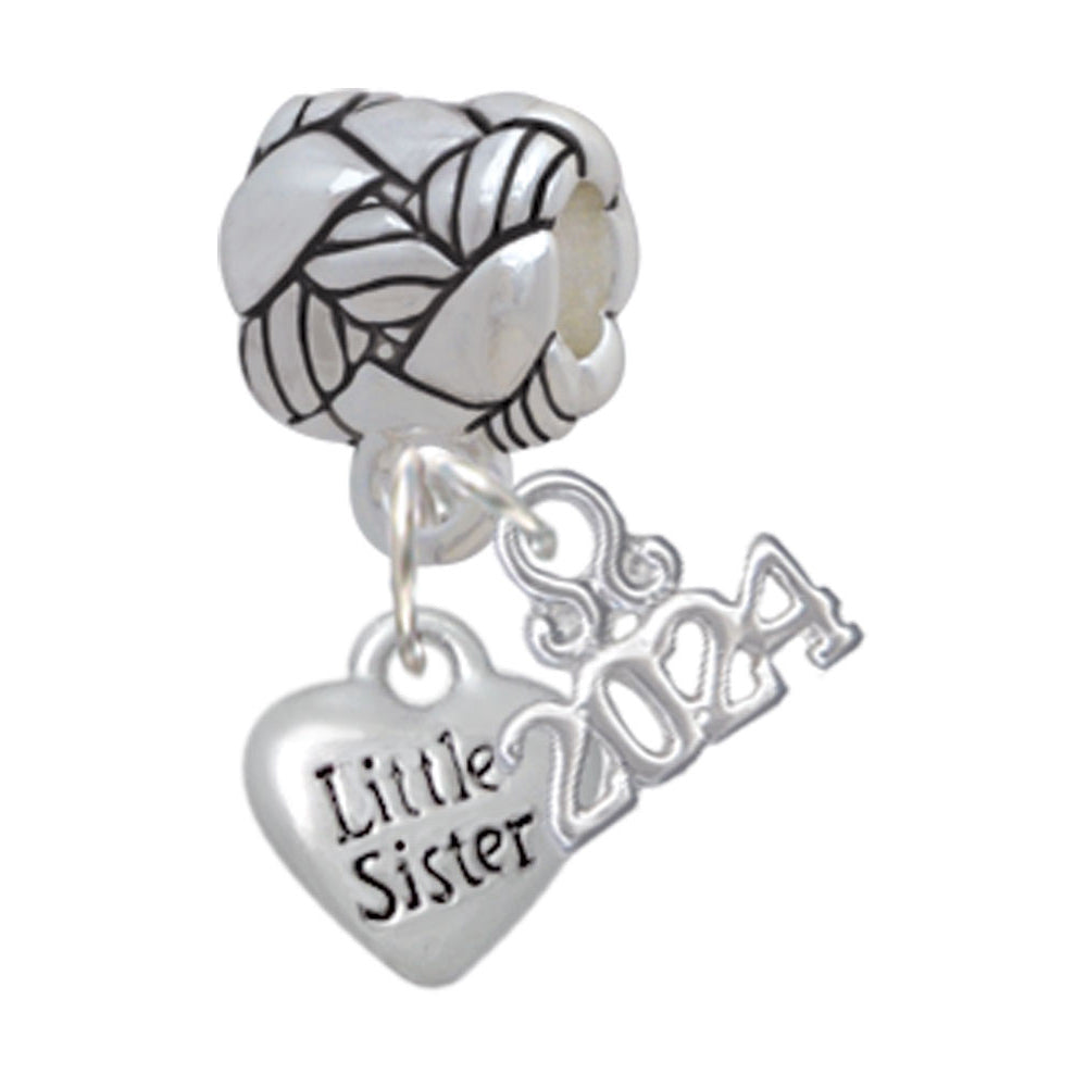 Delight Jewelry Silvertone Mini Big/Little Sister Heart Woven Rope Charm Bead Dangle with Year 2024 Image 4