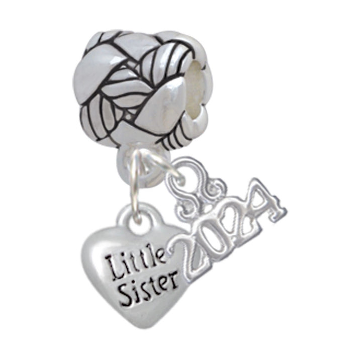 Delight Jewelry Silvertone Mini Big/Little Sister Heart Woven Rope Charm Bead Dangle with Year 2024 Image 4