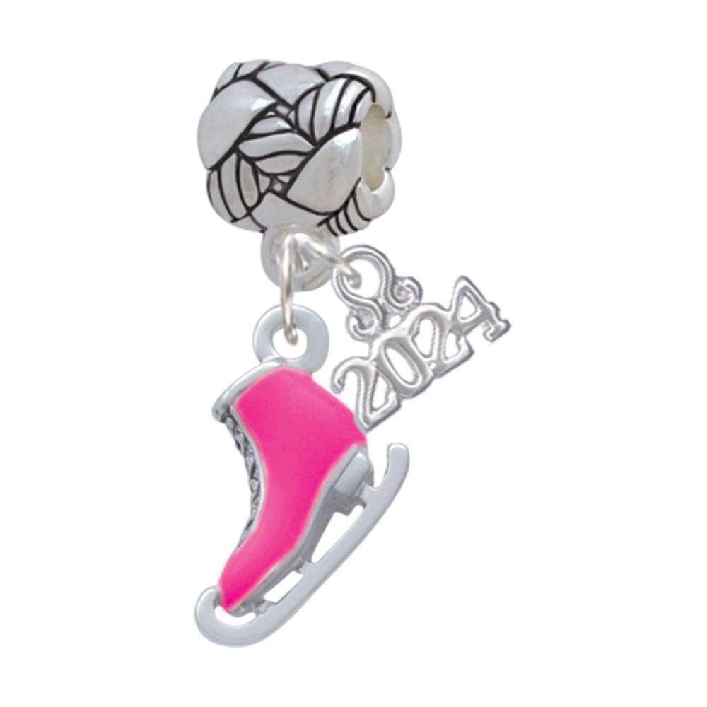 Delight Jewelry Plated 3-D Ice Skate Woven Rope Charm Bead Dangle with Year 2024 Image 1