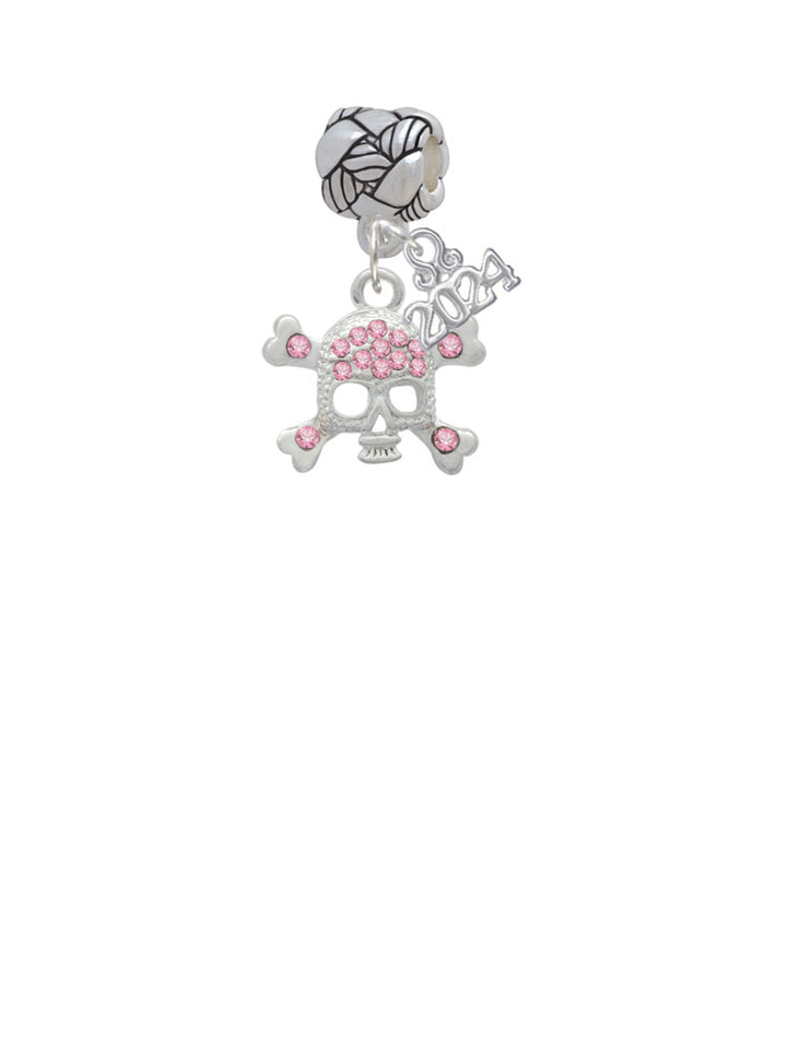 Delight Jewelry Silvertone Skull and Crossbones with Crystals Woven Rope Charm Bead Dangle with Year 2024 Image 2