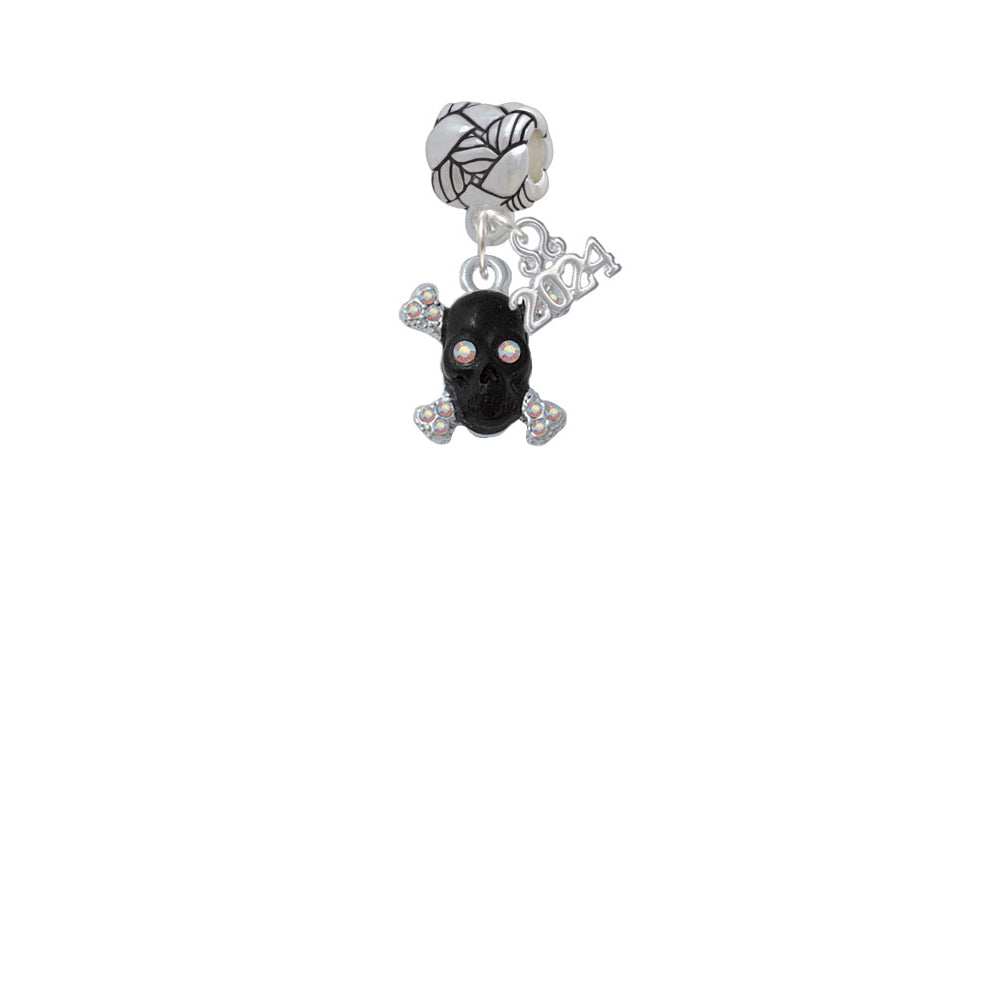 Delight Jewelry Silvertone Small Black Resin Skull with Crystals Woven Rope Charm Bead Dangle with Year 2024 Image 2
