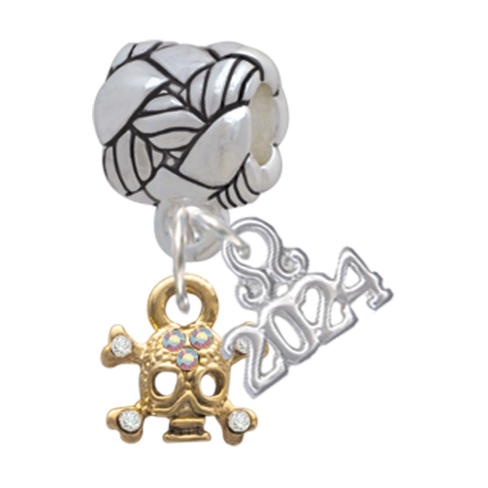 Delight Jewelry Plated Mini Skull and Bones with 3 AB Crystals Woven Rope Charm Bead Dangle with Year 2024 Image 4