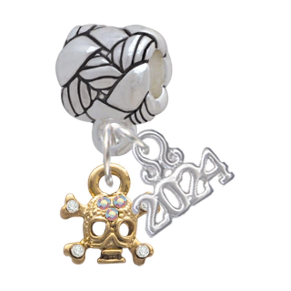 Delight Jewelry Plated Mini Skull and Bones with 3 AB Crystals Woven Rope Charm Bead Dangle with Year 2024 Image 1