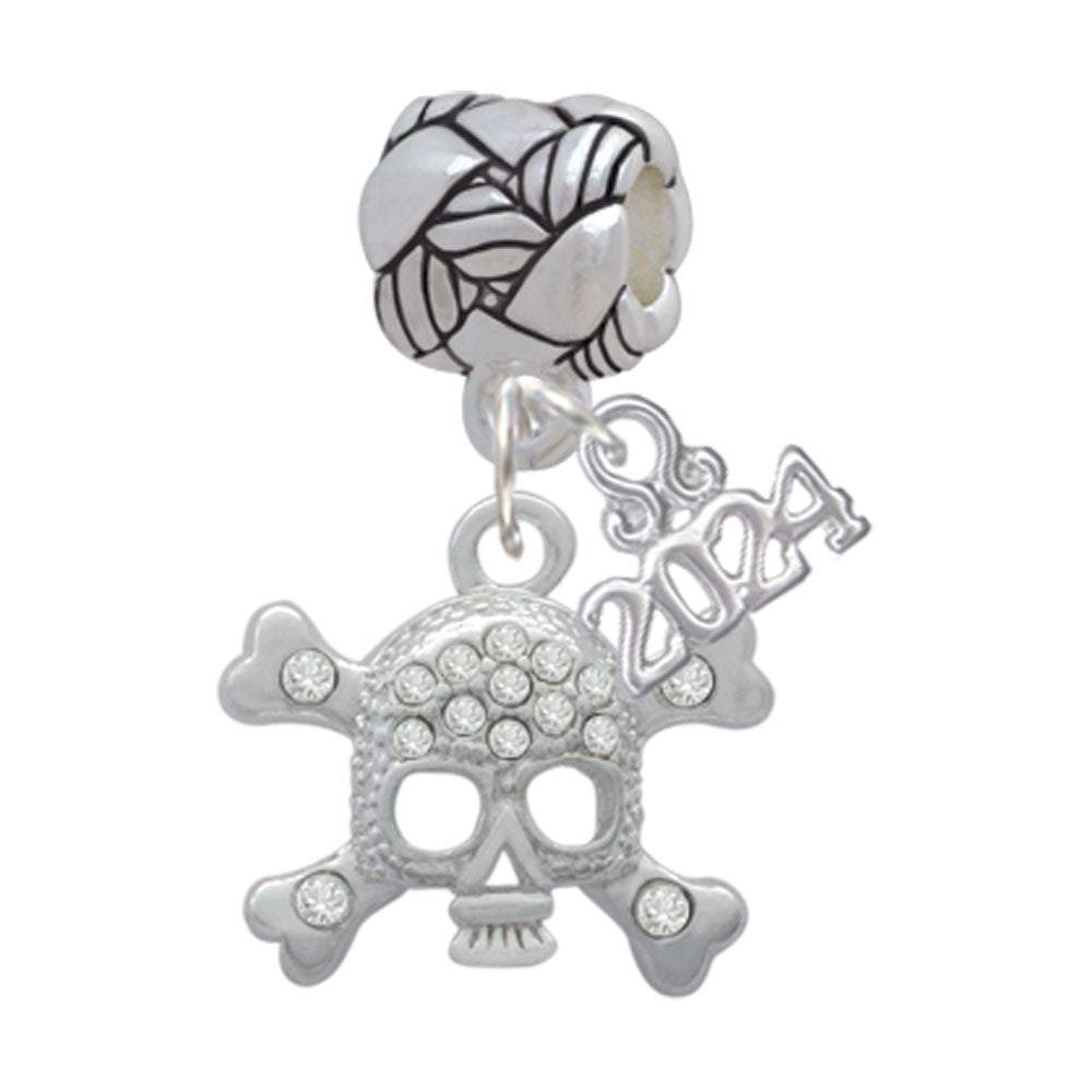 Delight Jewelry Silvertone Skull and Crossbones with Crystals Woven Rope Charm Bead Dangle with Year 2024 Image 4