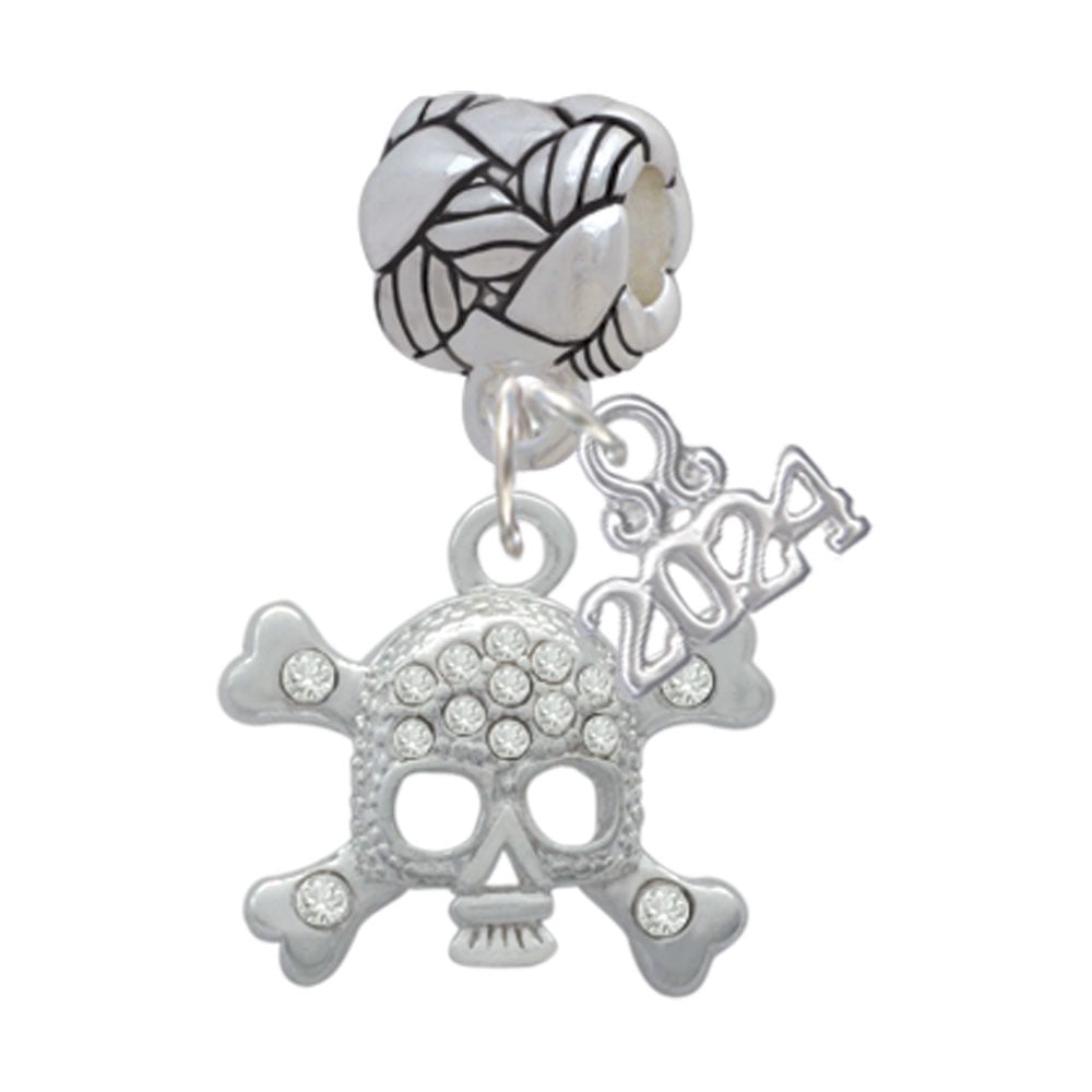 Delight Jewelry Silvertone Skull and Crossbones with Crystals Woven Rope Charm Bead Dangle with Year 2024 Image 1