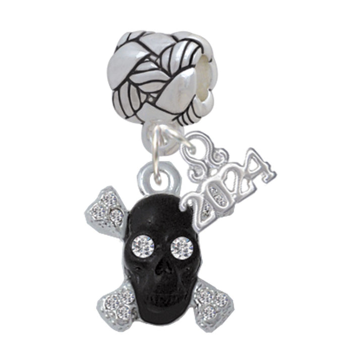 Delight Jewelry Silvertone Small Black Resin Skull with Crystals Woven Rope Charm Bead Dangle with Year 2024 Image 4