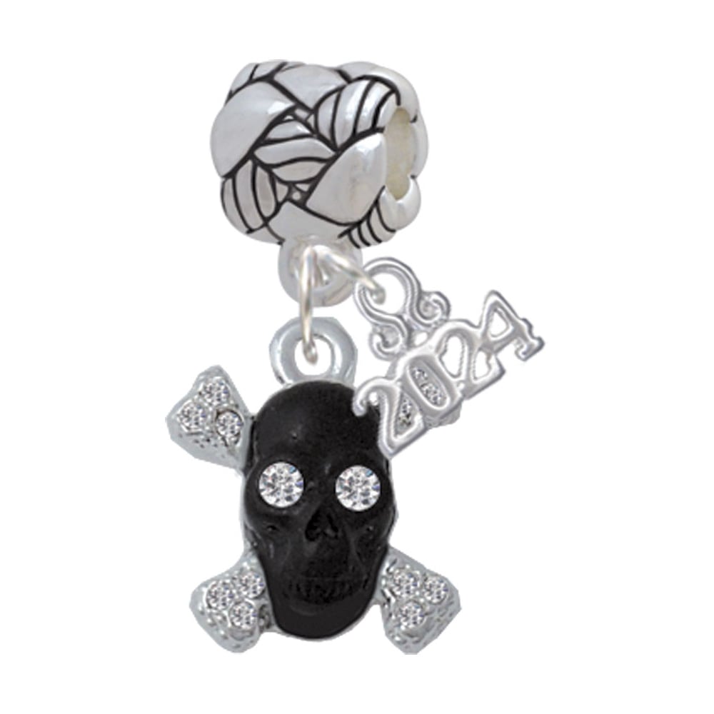 Delight Jewelry Silvertone Small Black Resin Skull with Crystals Woven Rope Charm Bead Dangle with Year 2024 Image 1