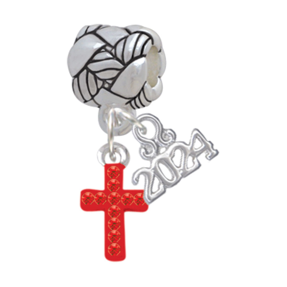 Delight Jewelry Silvertone Small Crystal Cross Woven Rope Charm Bead Dangle with Year 2024 Image 6