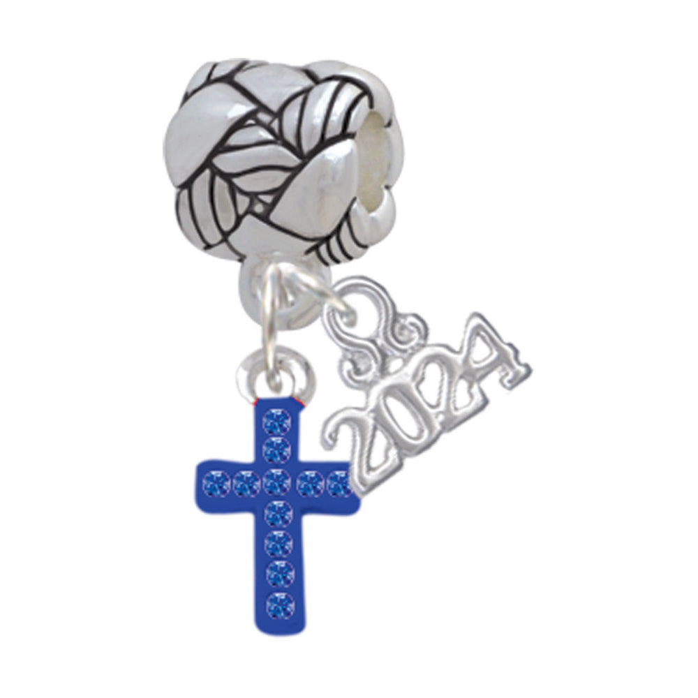 Delight Jewelry Silvertone Small Crystal Cross Woven Rope Charm Bead Dangle with Year 2024 Image 7