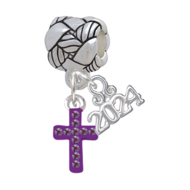 Delight Jewelry Silvertone Small Crystal Cross Woven Rope Charm Bead Dangle with Year 2024 Image 8