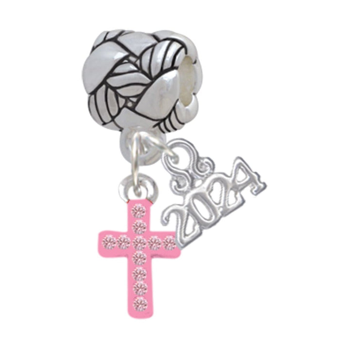 Delight Jewelry Silvertone Small Crystal Cross Woven Rope Charm Bead Dangle with Year 2024 Image 1