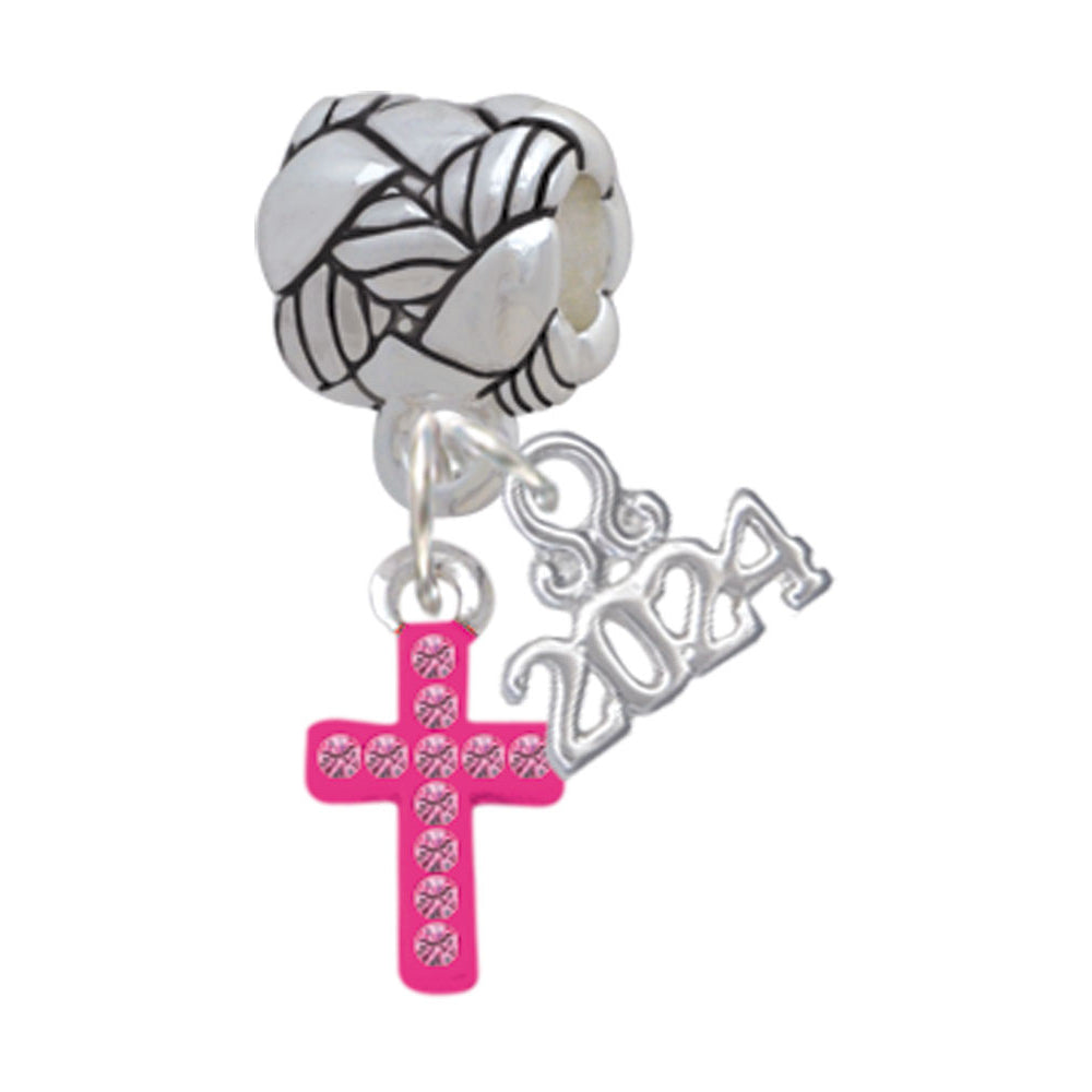 Delight Jewelry Silvertone Small Crystal Cross Woven Rope Charm Bead Dangle with Year 2024 Image 10