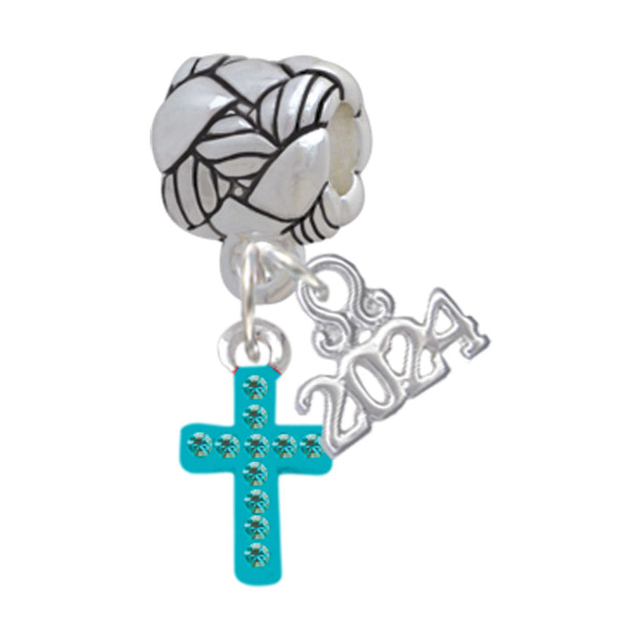 Delight Jewelry Silvertone Small Crystal Cross Woven Rope Charm Bead Dangle with Year 2024 Image 11