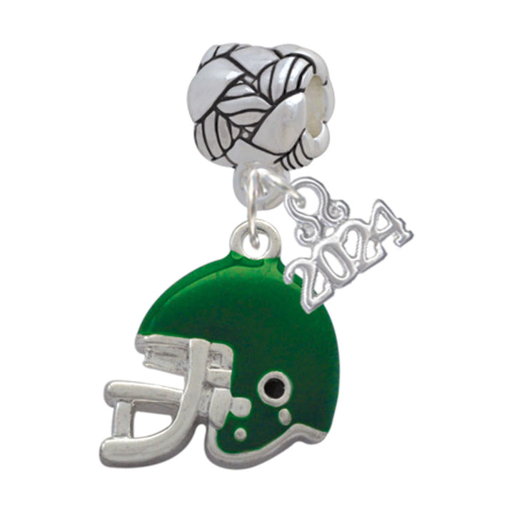 Delight Jewelry Silvertone Small Enamel Football Helmet Woven Rope Charm Bead Dangle with Year 2024 Image 1