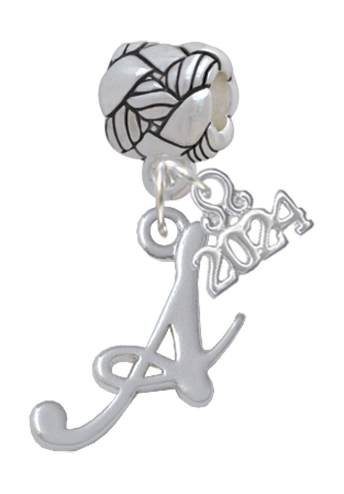 Delight Jewelry Silvertone Small Gelato Script Initial - Woven Rope Charm Bead Dangle with Year 2024 Image 1