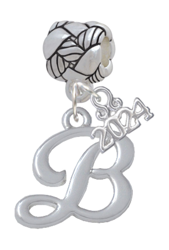 Delight Jewelry Silvertone Small Gelato Script Initial - Woven Rope Charm Bead Dangle with Year 2024 Image 2