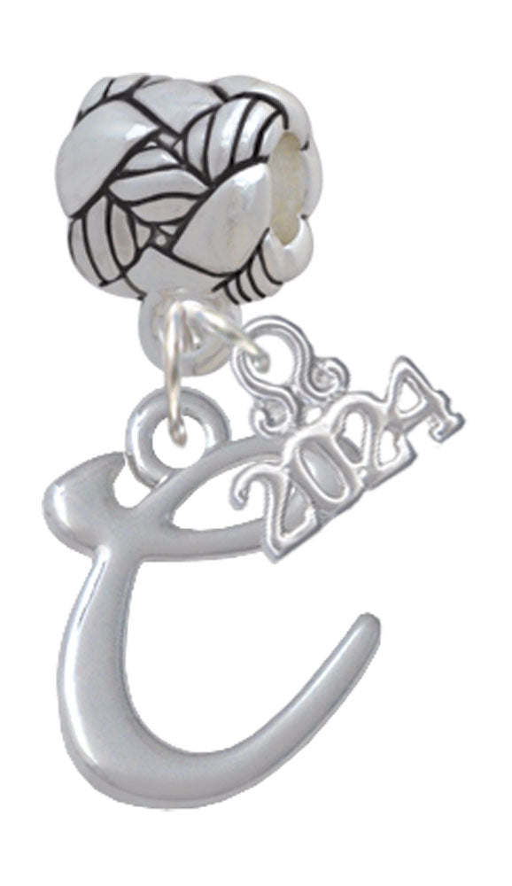 Delight Jewelry Silvertone Small Gelato Script Initial - Woven Rope Charm Bead Dangle with Year 2024 Image 3