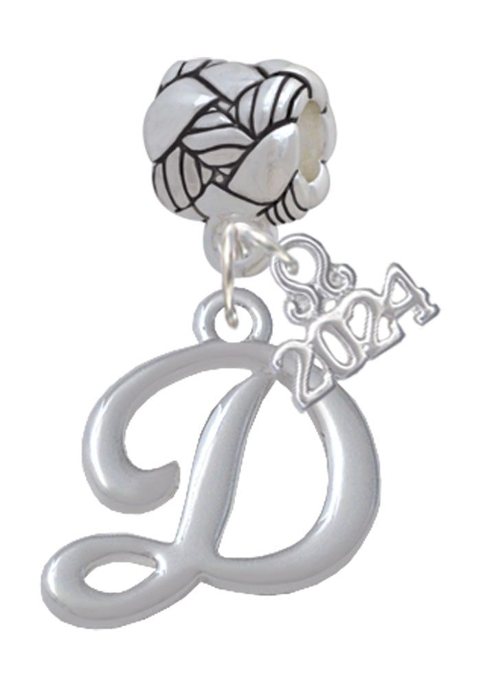 Delight Jewelry Silvertone Small Gelato Script Initial - Woven Rope Charm Bead Dangle with Year 2024 Image 4