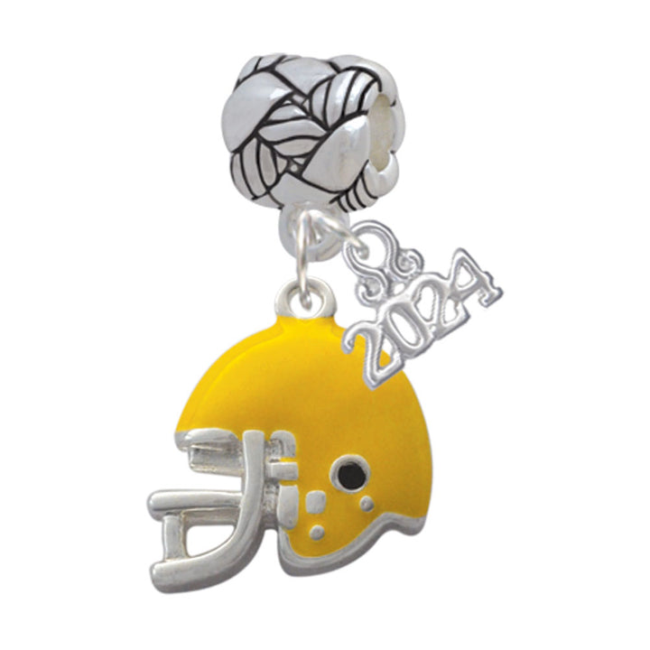Delight Jewelry Silvertone Small Enamel Football Helmet Woven Rope Charm Bead Dangle with Year 2024 Image 1