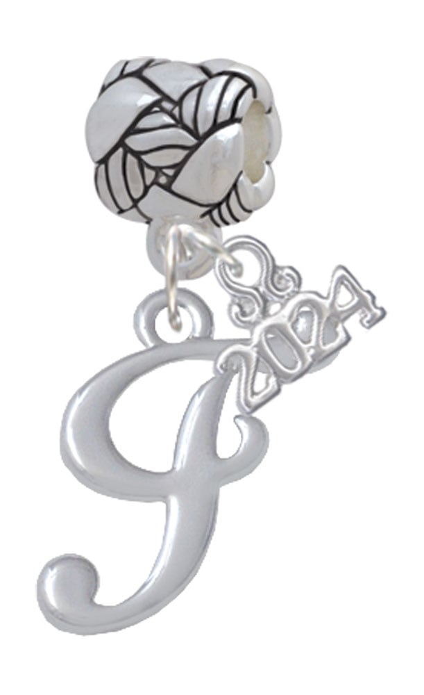 Delight Jewelry Silvertone Small Gelato Script Initial - Woven Rope Charm Bead Dangle with Year 2024 Image 1