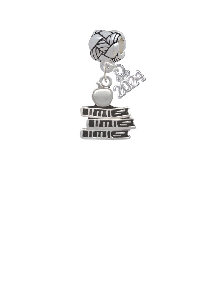 Delight Jewelry Silvertone Antiqued School Books with an Apple Woven Rope Charm Bead Dangle with Year 2024 Image 2