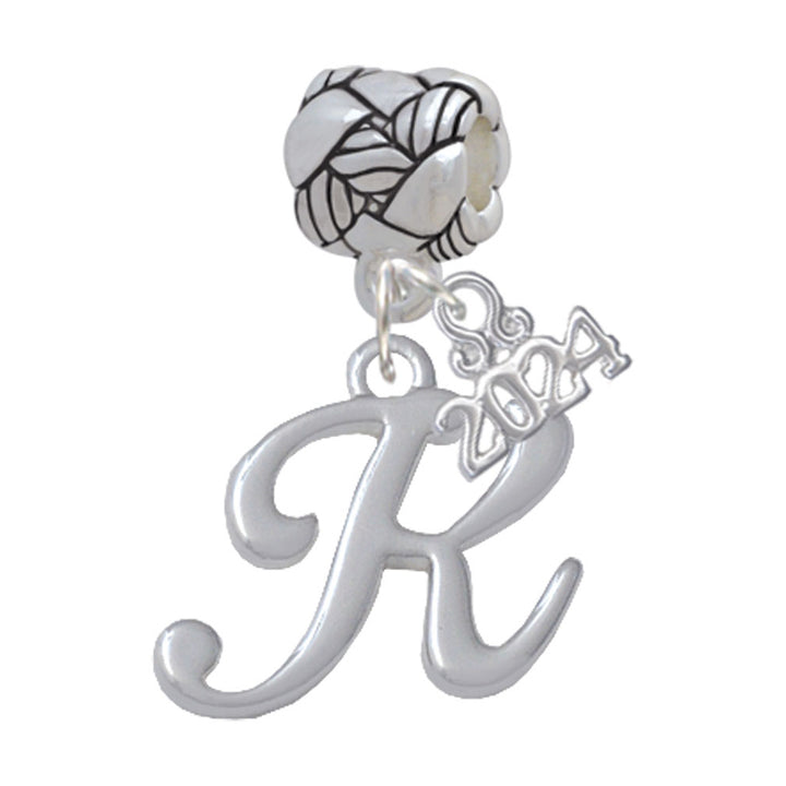 Delight Jewelry Silvertone Small Gelato Script Initial - Woven Rope Charm Bead Dangle with Year 2024 Image 11