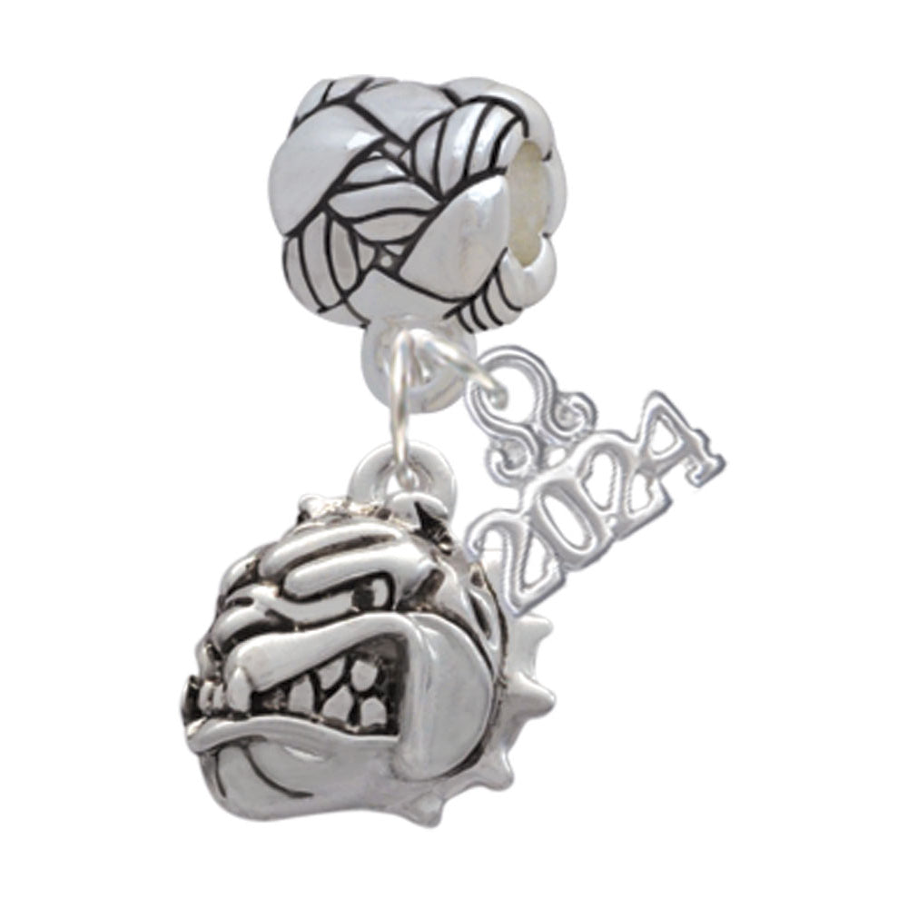 Delight Jewelry Silvertone Small Bulldog - Mascot Woven Rope Charm Bead Dangle with Year 2024 Image 1