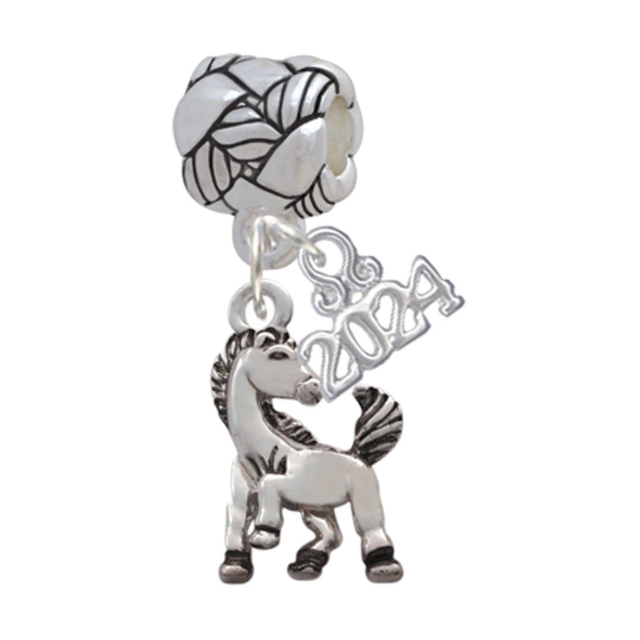 Delight Jewelry Silvertone Small Mustang - Mascot Woven Rope Charm Bead Dangle with Year 2024 Image 1