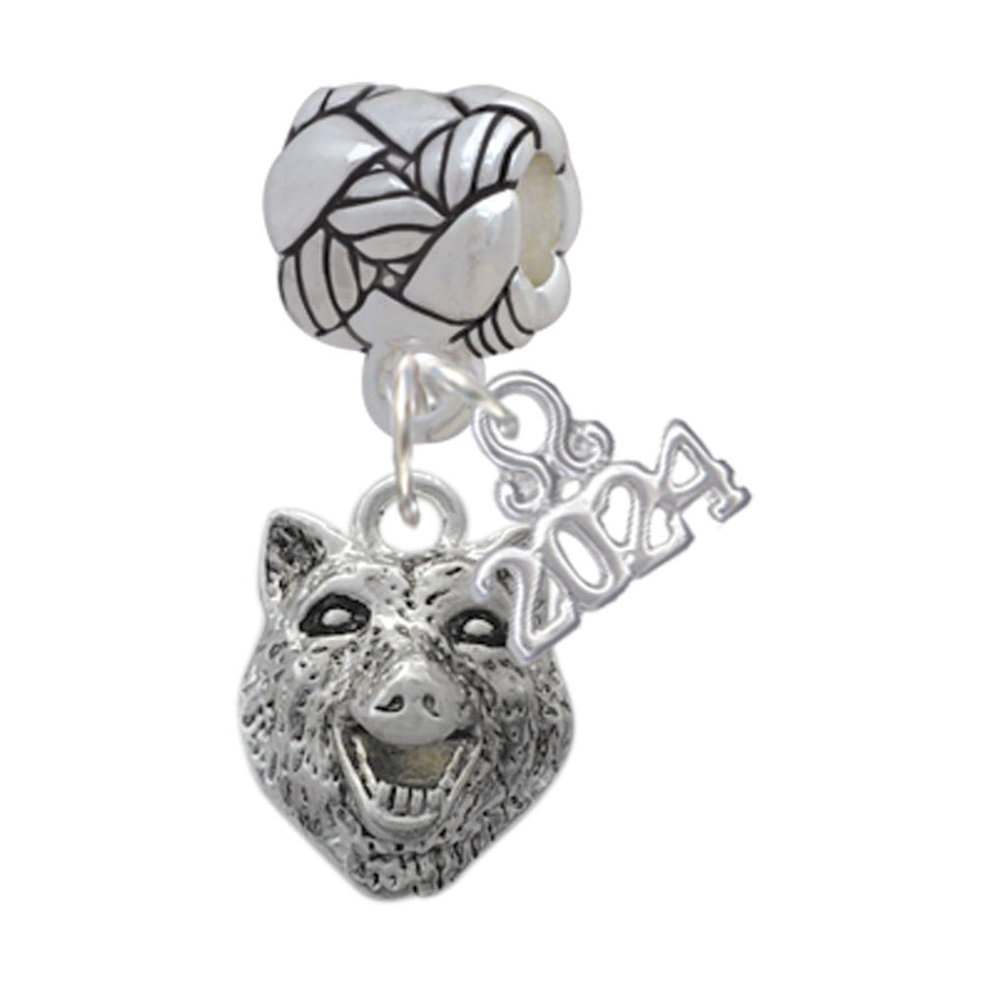 Delight Jewelry Silvertone Wolf Head Woven Rope Charm Bead Dangle with Year 2024 Image 1