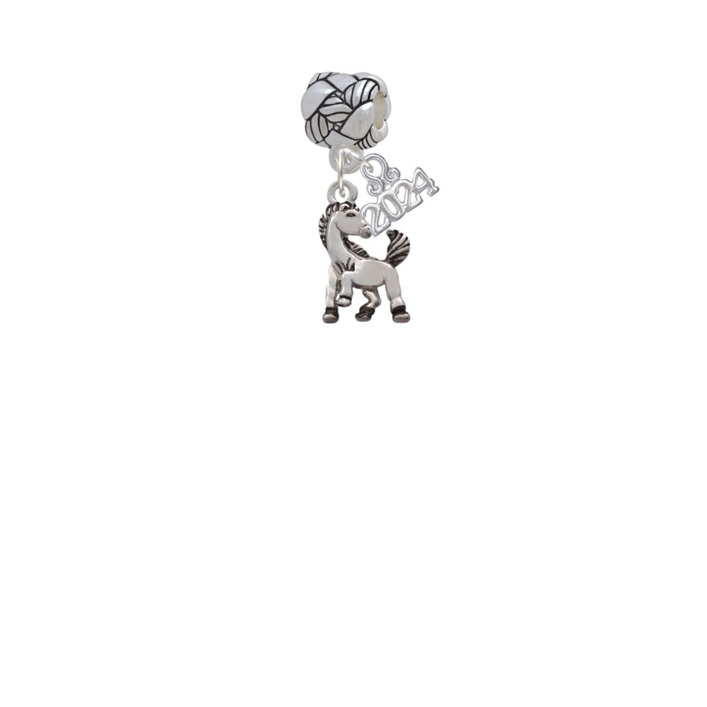 Delight Jewelry Silvertone Small Mustang - Mascot Woven Rope Charm Bead Dangle with Year 2024 Image 2