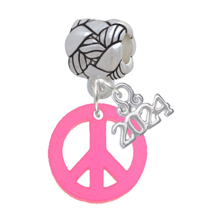 Delight Jewelry Acrylic Small Peace Sign Woven Rope Charm Bead Dangle with Year 2024 Image 1