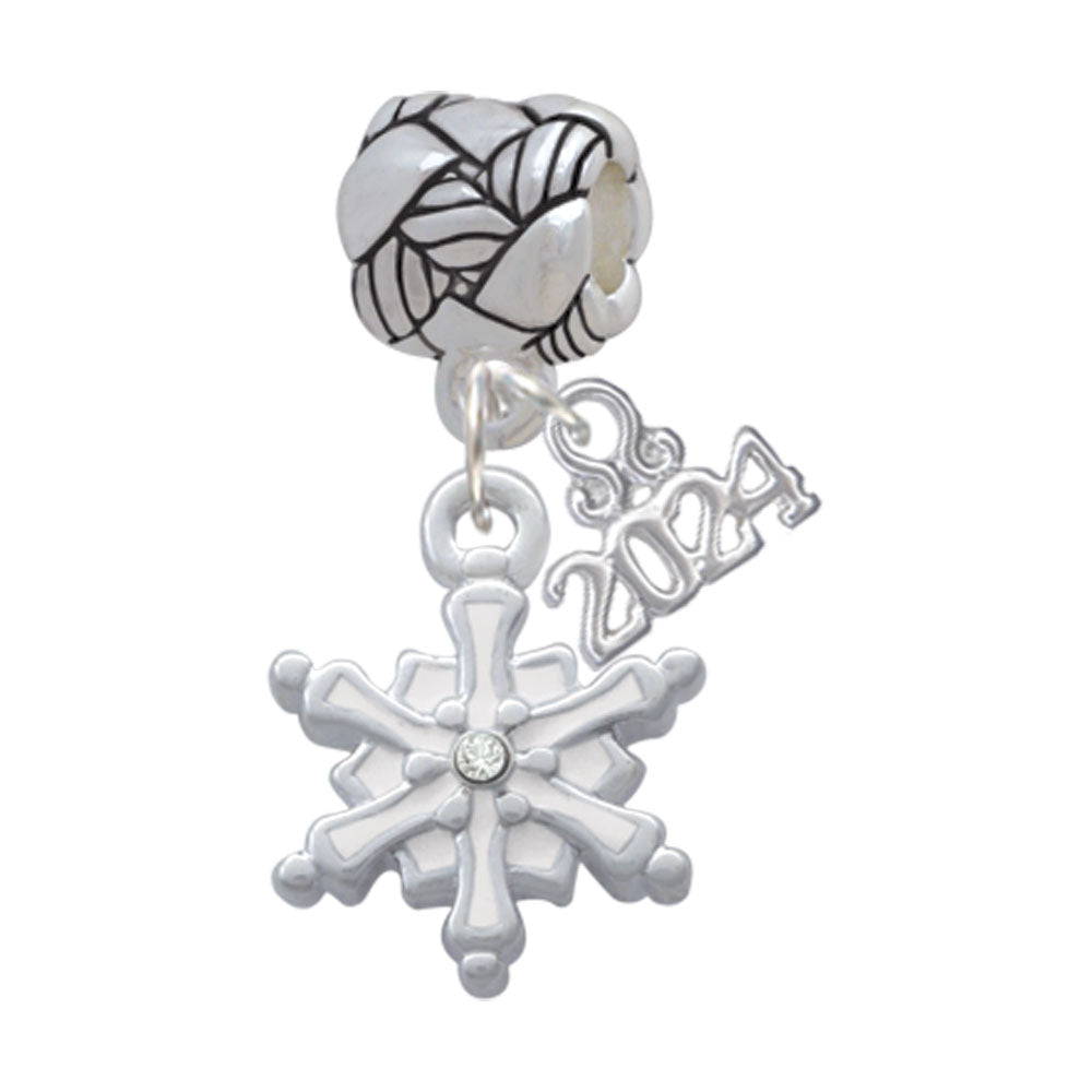 Delight Jewelry Enamel Snowflake with Clear Crystal Woven Rope Charm Bead Dangle with Year 2024 Image 1