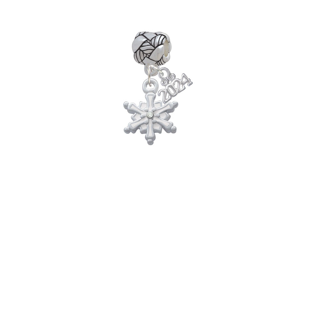 Delight Jewelry Enamel Snowflake with Clear Crystal Woven Rope Charm Bead Dangle with Year 2024 Image 2
