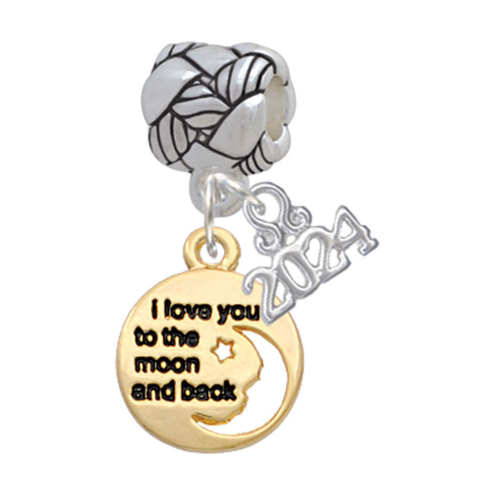 Delight Jewelry Plated Small I Love You to the Moon Woven Rope Charm Bead Dangle with Year 2024 Image 1