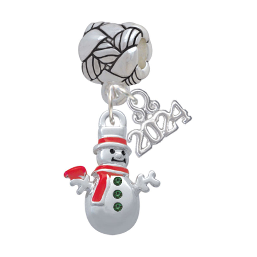 Delight Jewelry Plated Snowman with Red Scarf Woven Rope Charm Bead Dangle with Year 2024 Image 1