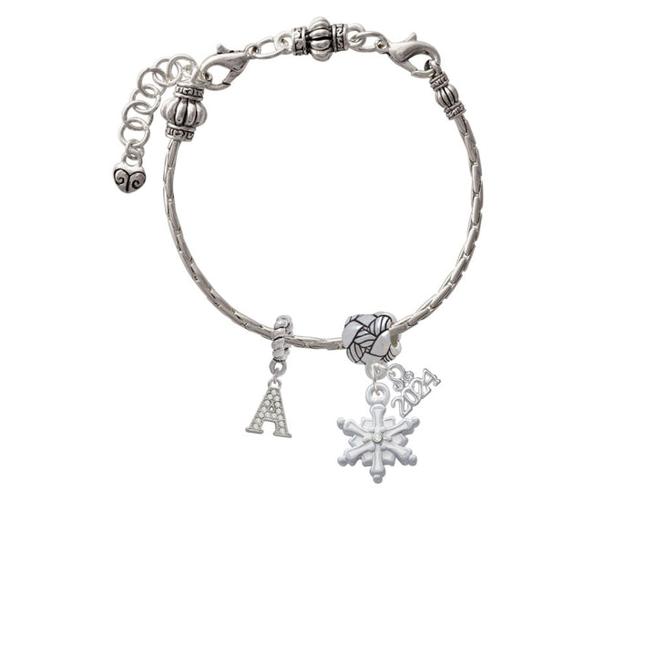 Delight Jewelry Enamel Snowflake with Clear Crystal Woven Rope Charm Bead Dangle with Year 2024 Image 3