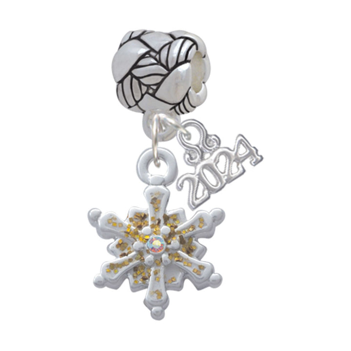 Delight Jewelry Enamel Snowflake with Clear Crystal Woven Rope Charm Bead Dangle with Year 2024 Image 4
